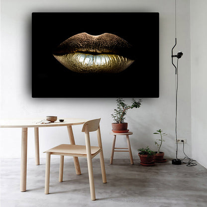 Glamour Gaze Black & Gold Lips Canvas