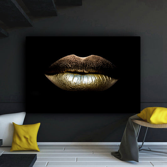 Glamour Gaze Black & Gold Lips Canvas