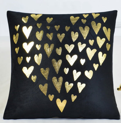 Luxe Love Velvet Black & Gold Heart Sofa Cushion Cove