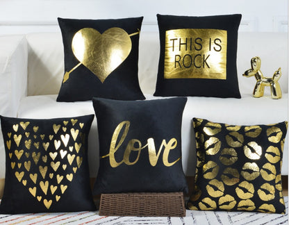 Luxe Love Velvet Black & Gold Heart Sofa Cushion Cove