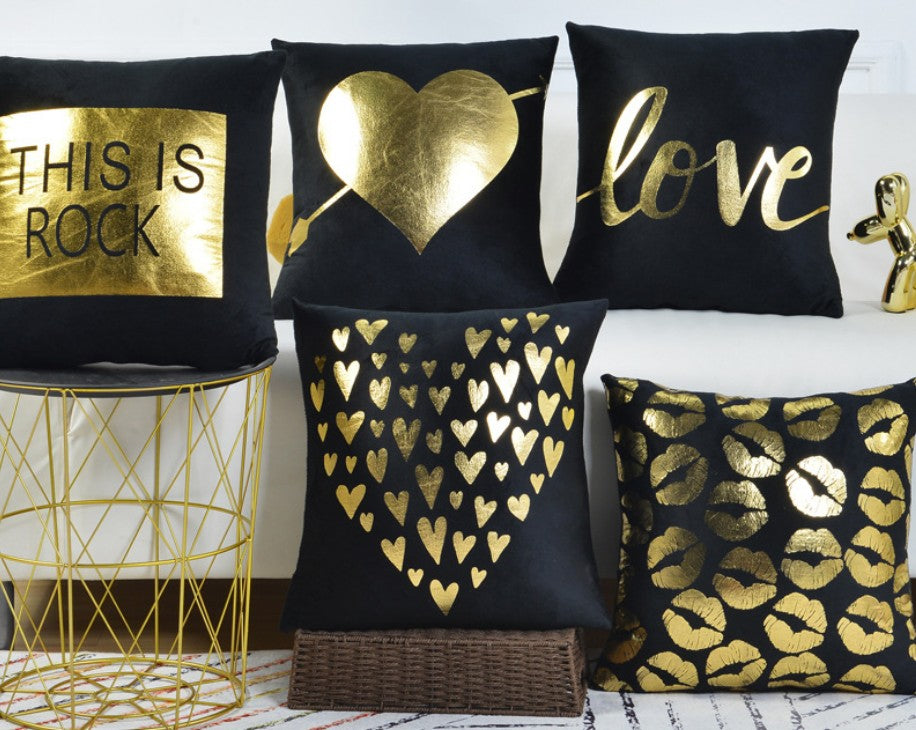 Luxe Love Velvet Black & Gold Heart Sofa Cushion Cove