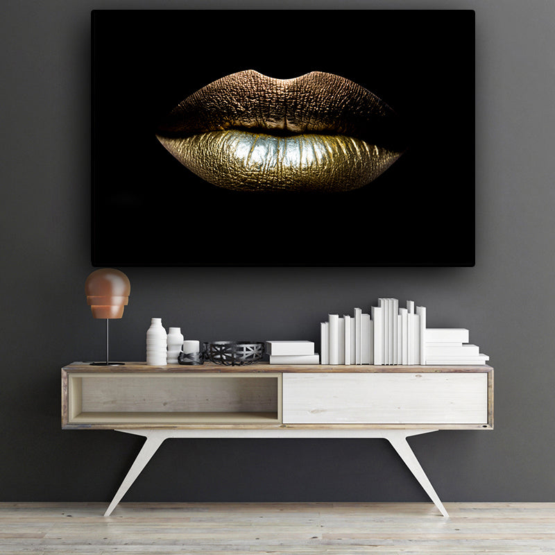 Glamour Gaze Black & Gold Lips Canvas