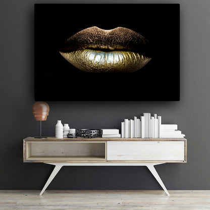 Glamour Gaze Black & Gold Lips Canvas