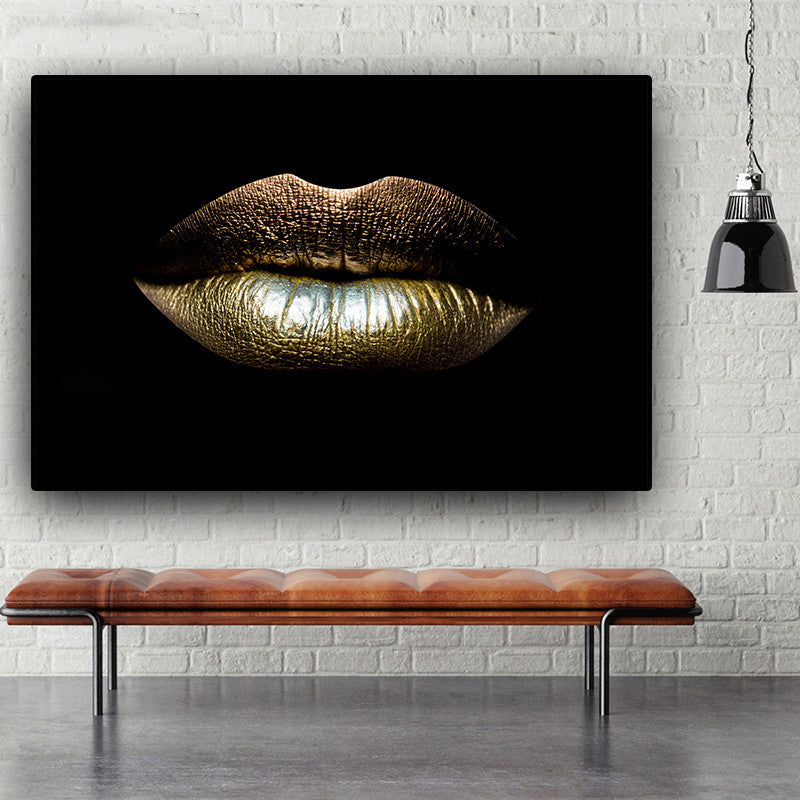 Glamour Gaze Black & Gold Lips Canvas